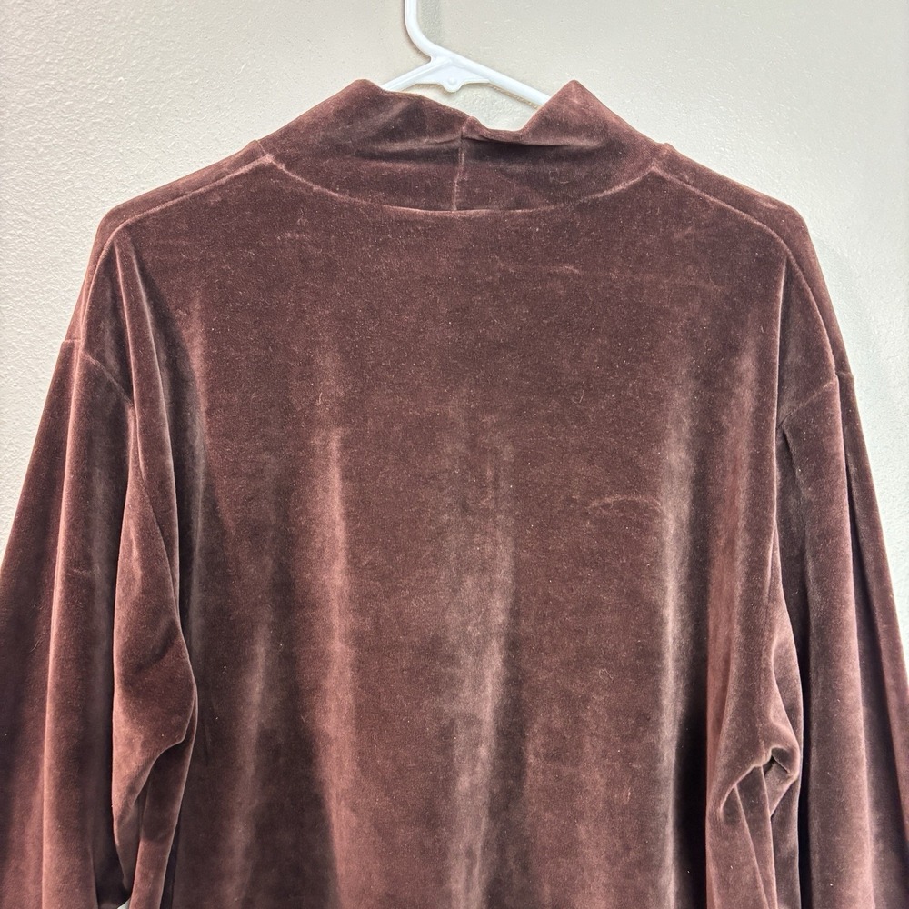 y2k 90s‎ Womens Chocolate Brown Velvet Mock Neck Long Sleeve Top Chic Normcore - Picture 7 of 10